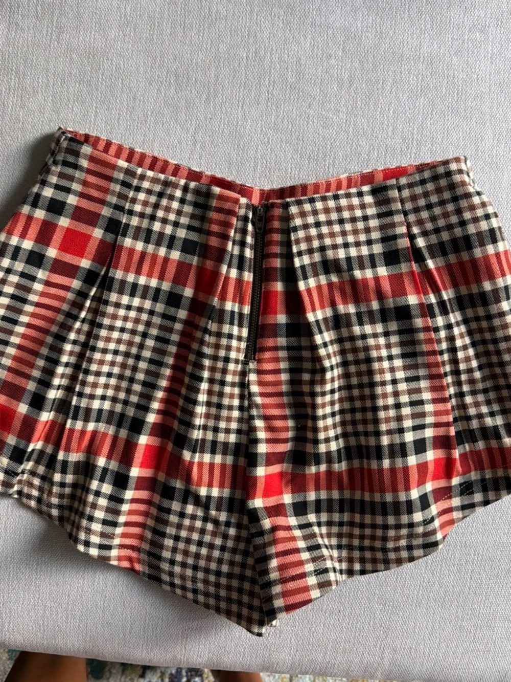 Free People Red, Black & Cream Plaid High-Waist Shorts